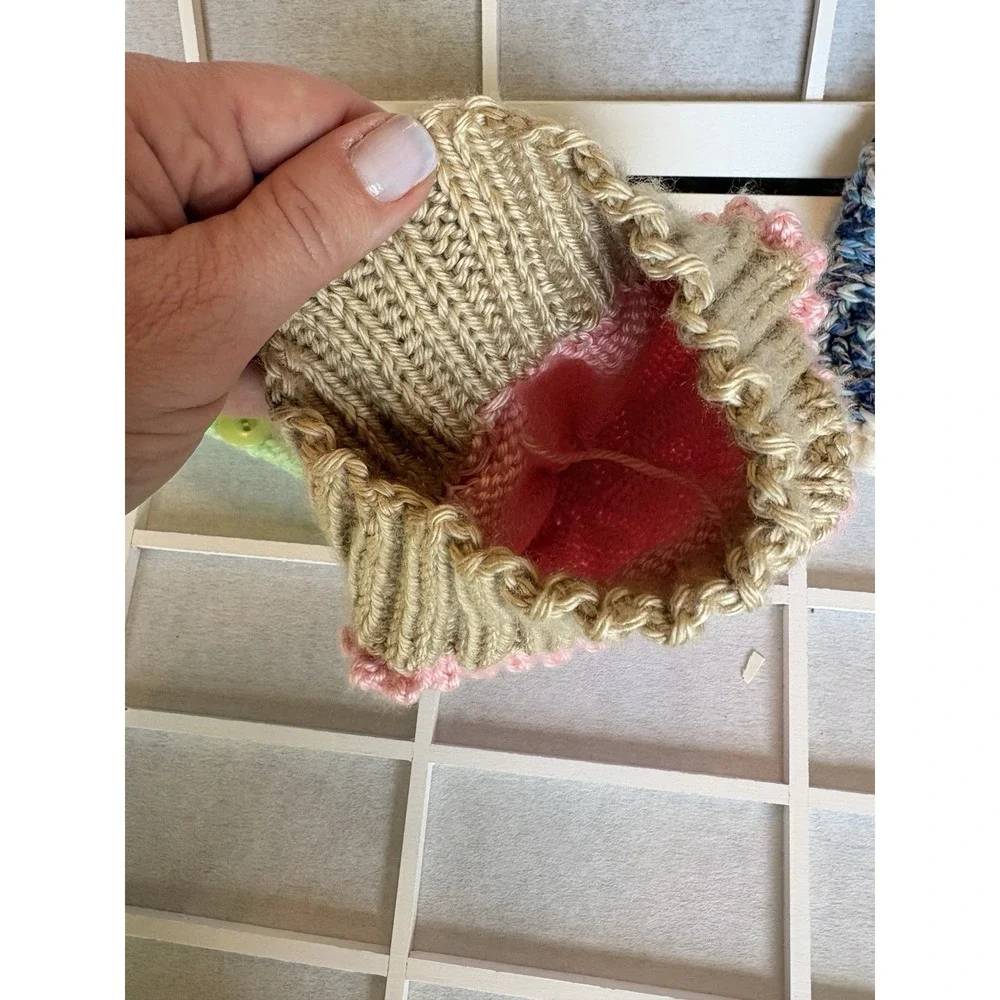3 Hand‎ knitted Crotcheted Baby Caps/ Hats Cupcake Strawberry & Beanie